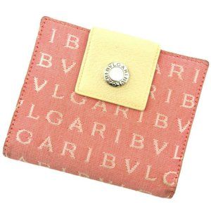 BVLGARI W hook purse logo mania beige canvas �~ leather Auth T19112